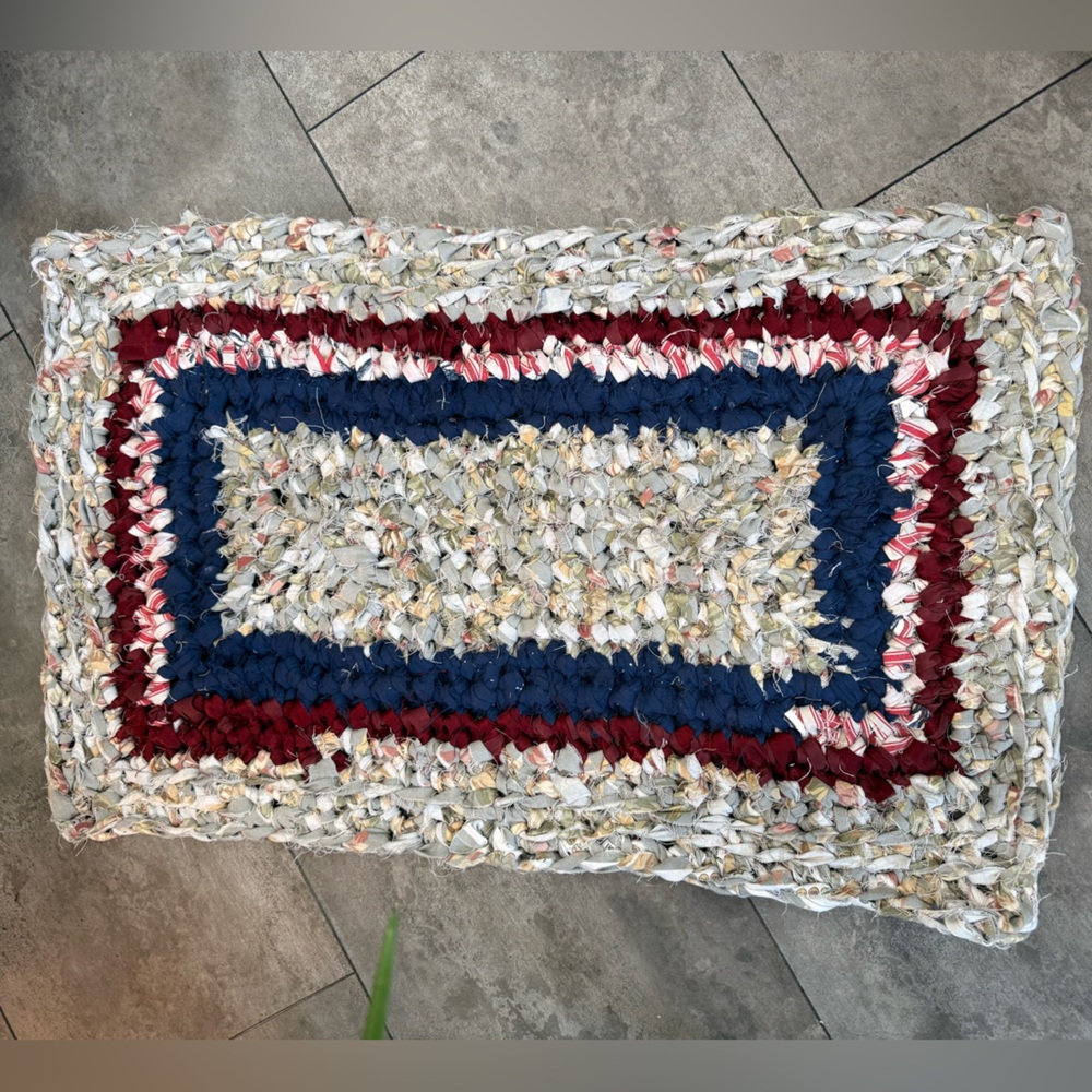 Handmade crocheted rag rug bathroom mat 31x18.5” rectangular